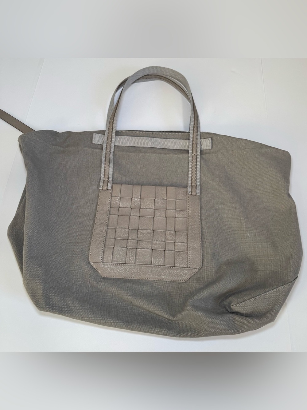 Christopher Kon Mixed Media Canvas & Woven Leather Large Tote Bag